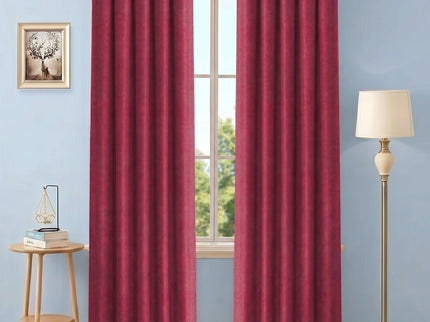 Wine Colour Textured Velvet Flock Readymade Curtain