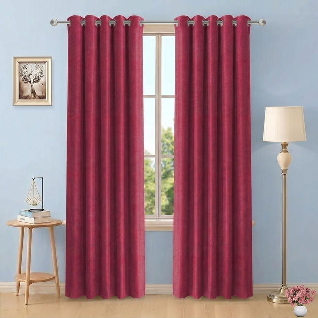 Wine Colour Textured Velvet Flock Readymade Curtain