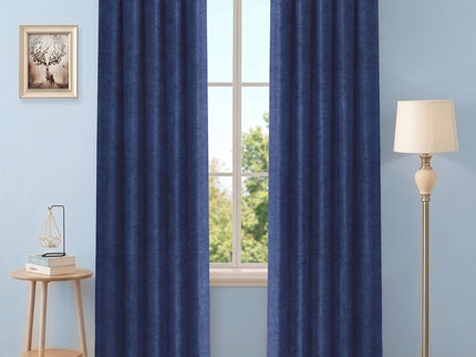 Dark Blue Colour Textured Velvet Flock Readymade Curtain