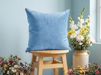 Medium Blue Colour Textured Velvet Flock readymade cushion cover