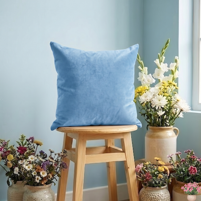 Medium Blue Colour Textured Velvet Flock readymade cushion cover