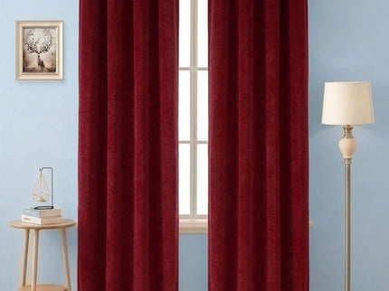 Rust Red Colour Plain Velvet Flock Easy Clean Readymade Curtain