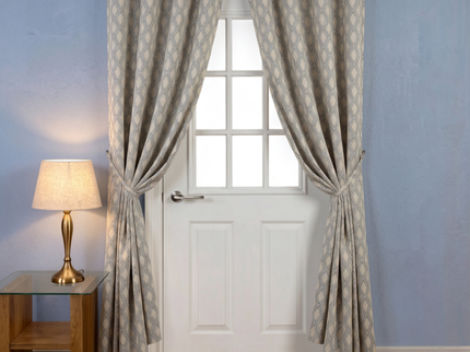 Grey colour geometric pattern velvet flock readymade curtain (Dual side)