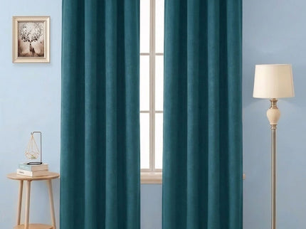 Turquoise Colour Plain Velvet Flock Easy Clean Readymade Curtain