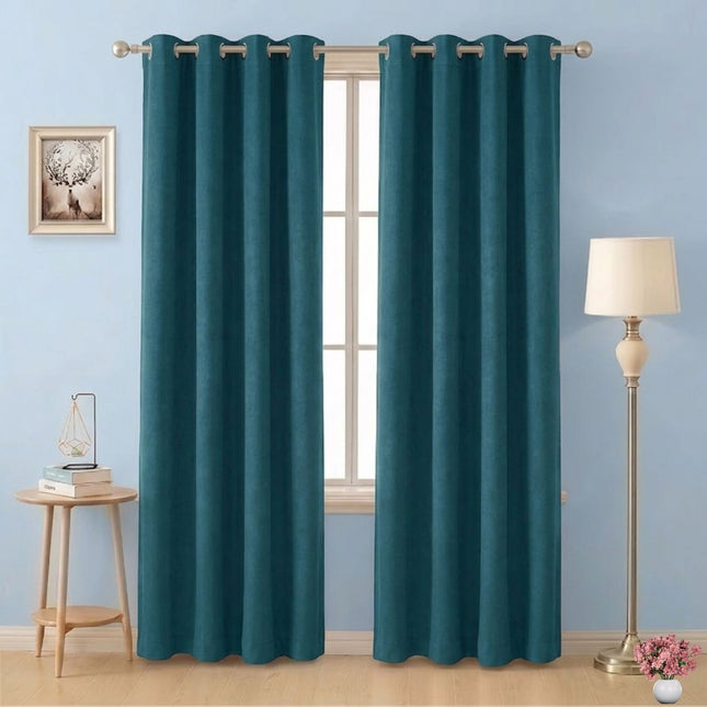 Turquoise Colour Plain Velvet Flock Easy Clean Readymade Curtain