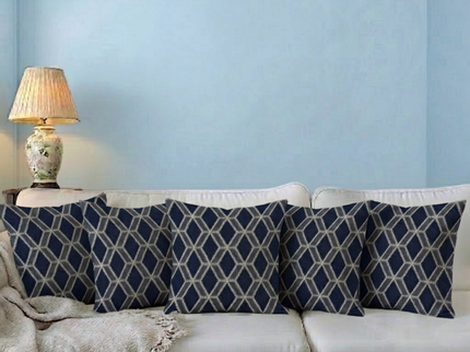 Navy blue colour geometric pattern velvet flock readymade cushion cover