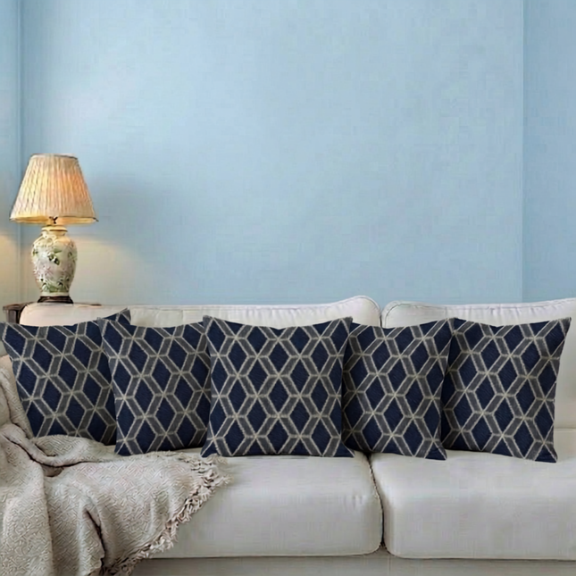 Navy blue colour geometric pattern velvet flock readymade cushion cover