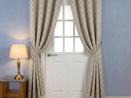 Sage greenish grey colour geometric pattern velvet flock readymade curtain (Dual side)