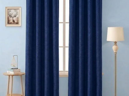 Royal Blue Colour Plain Velvet Flock Easy Clean Readymade Curtain