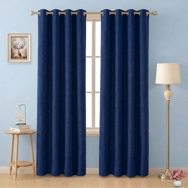 Royal Blue Colour Plain Velvet Flock Easy Clean Readymade Curtain