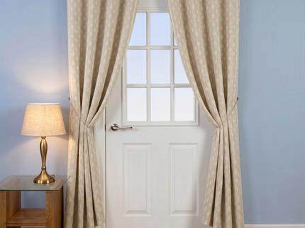 Beige colour geometric pattern velvet flock readymade curtain (Dual Side)