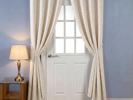 Cream colour geometric pattern velvet flock readymade curtain (Dual Side)