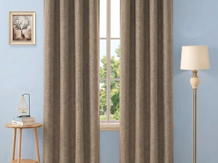 Cedar Brown Colour Textured Velvet Flock Readymade Curtain