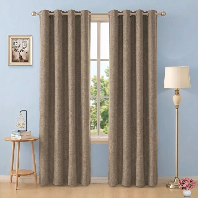 Cedar Brown Colour Textured Velvet Flock Readymade Curtain