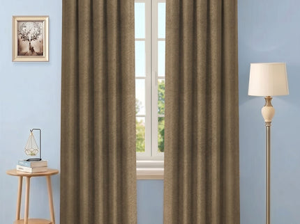 Cedar Brown Colour Textured Velvet Flock Readymade Curtain
