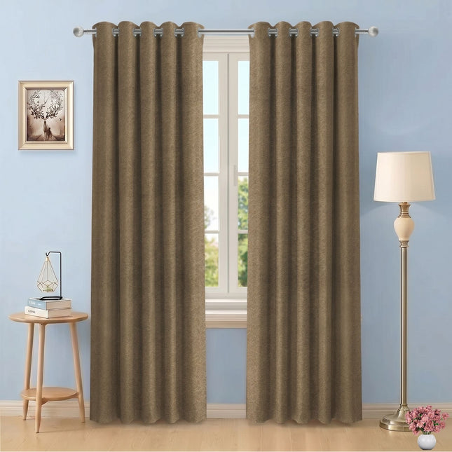 Cedar Brown Colour Textured Velvet Flock Readymade Curtain