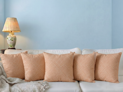 Beige colour textured velvet flock geometric pattern readymade cushion cover