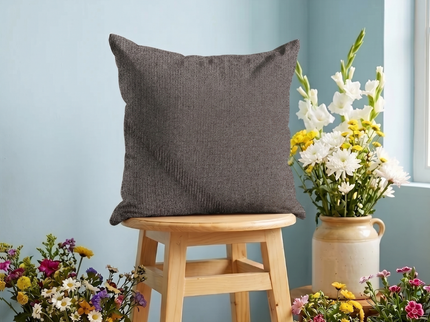 Dark brown colour textured weave pattern velvet flock readymade cushion cover