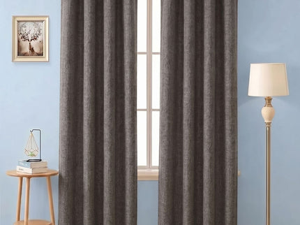 Dark brown colour textured weave pattern velvet flock readymade curtain