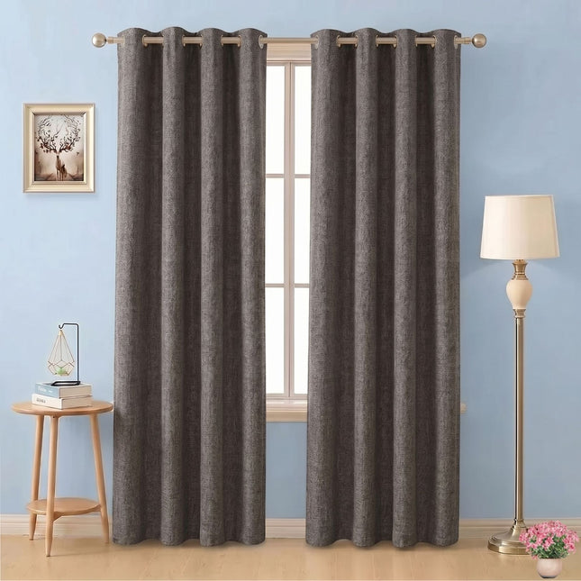 Dark brown colour textured weave pattern velvet flock readymade curtain