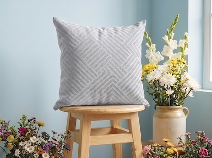Light grey colour textured velvet flock geometric pattern readymade cushion cover