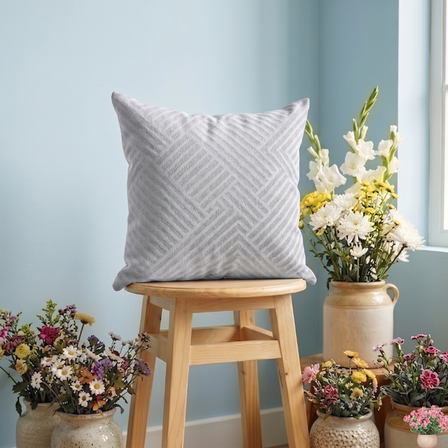 Light grey colour textured velvet flock geometric pattern readymade cushion cover