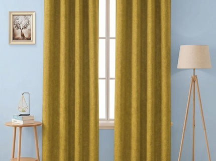 Dark Lime Green Colour Textured Velvet Flock Readymade Curtain