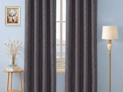 Dark Ash Brown Colour Textured Velvet Readymade Curtain