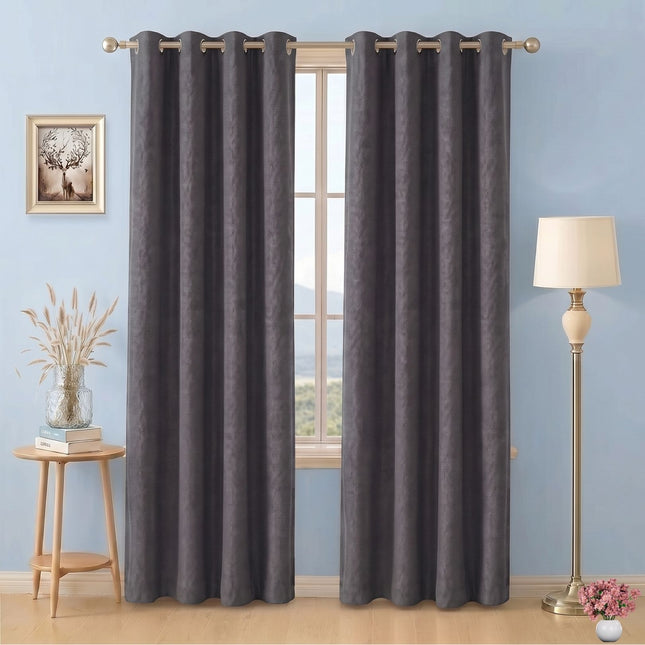 Dark Ash Brown Colour Textured Velvet Readymade Curtain