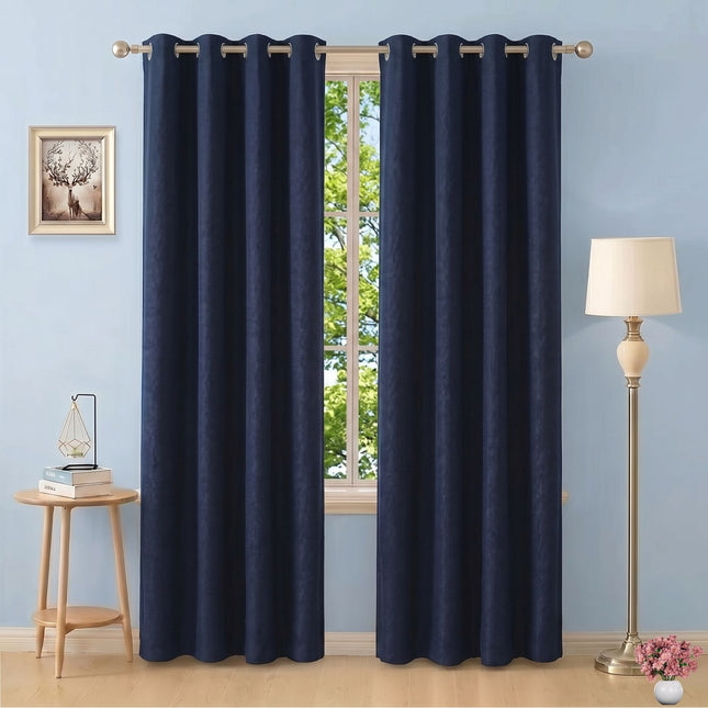 Charcoal Black Colour Textured Velvet Flock Readymade Curtain