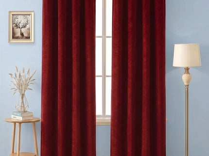 Maroon Colour Textured Velvet Readymade Curtain