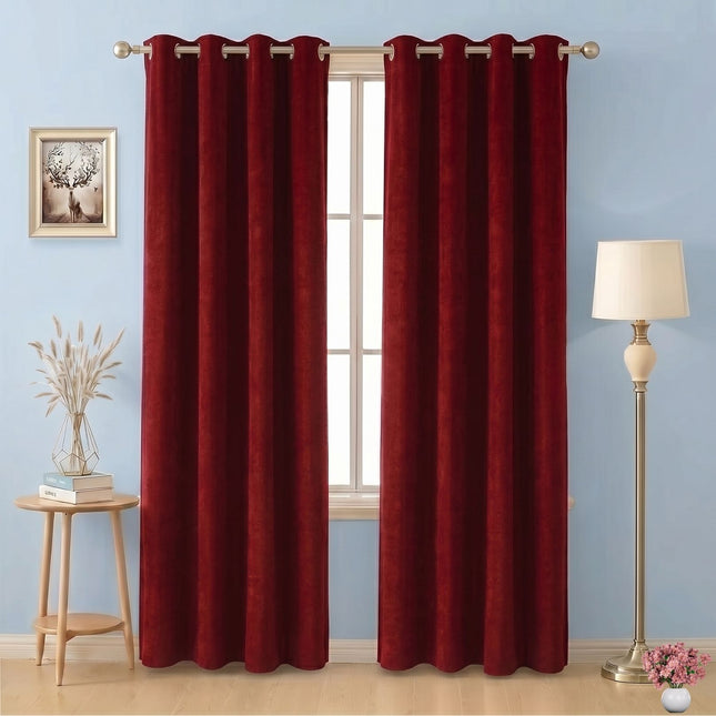 Maroon Colour Textured Velvet Readymade Curtain