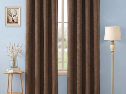 Dark Brown Colour Textured Velvet Readymade Curtain