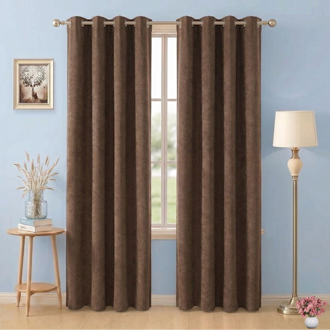 Dark Brown Colour Textured Velvet Readymade Curtain