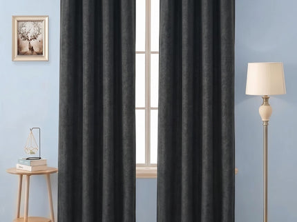 Dark Gray Colour Textured Velvet Flock Easy Clean Readymade Curtain