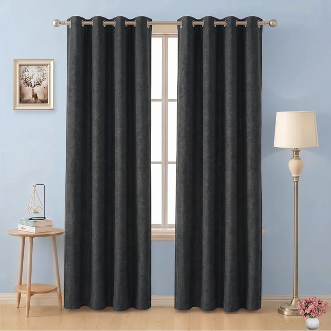 Dark Gray Colour Textured Velvet Flock Easy Clean Readymade Curtain