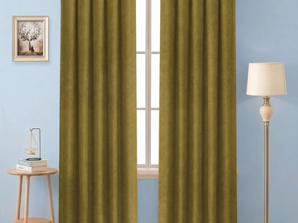 Dark Yellow Colour Textured Velvet Flock Readymade Curtain