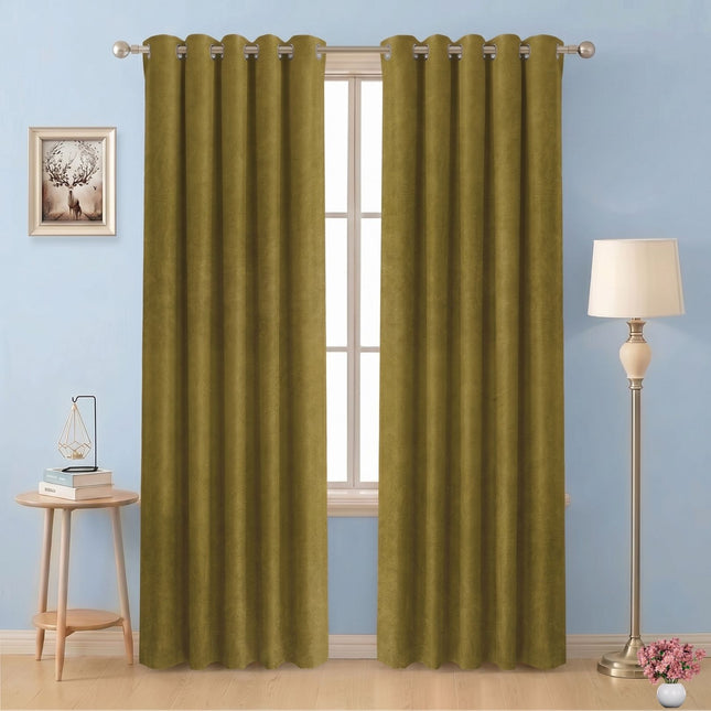 Dark Yellow Colour Textured Velvet Flock Readymade Curtain