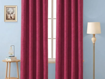Dark Maroon Colour Textured Velvet Flock Easy Clean Readymade Curtain