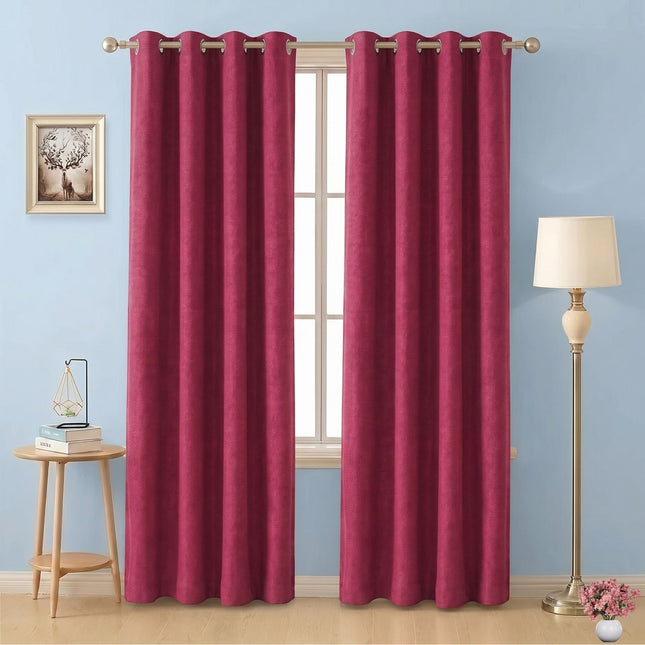 Dark Maroon Colour Textured Velvet Flock Easy Clean Readymade Curtain