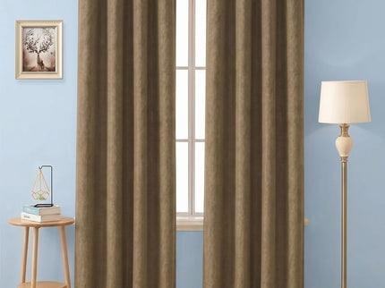 Medium Brown Colour Textured Velvet Flock Easy Clean Readymade Curtain