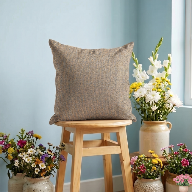Brown colour textured weave pattern velvet flock readymade cushion cover