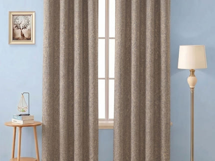 Brown colour textured weave pattern velvet flock readymade curtain