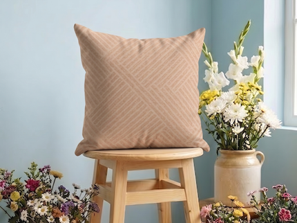 Beige colour textured velvet flock geometric pattern readymade cushion cover