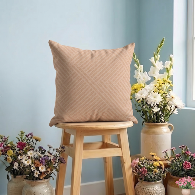 Beige colour textured velvet flock geometric pattern readymade cushion cover
