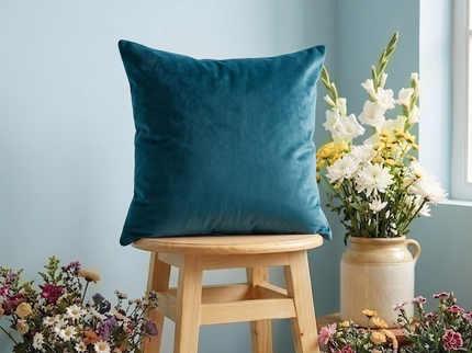 Turquoise Colour Plain Velvet Flock readymade cushion cover