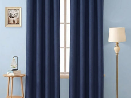 Royal Navy Blue Colour Textured Velvet Flock Easy Clean Readymade Curtain