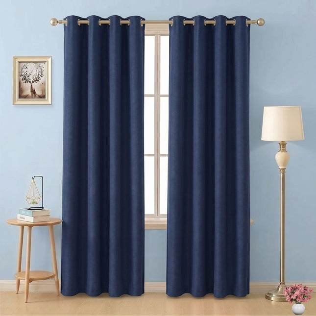 Royal Navy Blue Colour Textured Velvet Flock Easy Clean Readymade Curtain