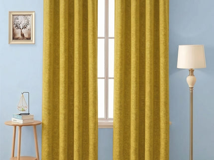 Dark Yellow Colour Textured Velvet Flock Easy Clean Readymade Curtain