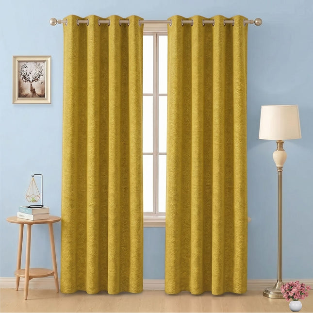 Dark Yellow Colour Textured Velvet Flock Easy Clean Readymade Curtain